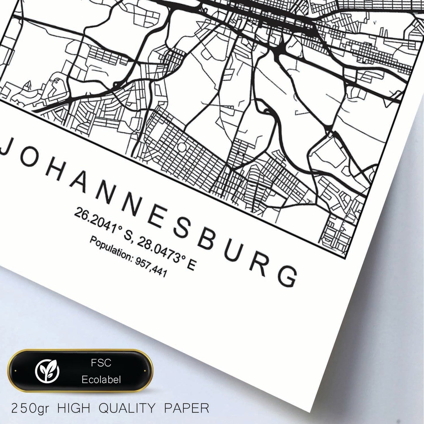Lámina mapa de la ciudad Johannesurg estilo nordico en blanco y negro.-Artwork-Nacnic-Nacnic Estudio SL