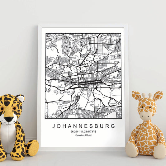 Lámina mapa de la ciudad Johannesurg estilo nordico en blanco y negro.-Artwork-Nacnic-Nacnic Estudio SL