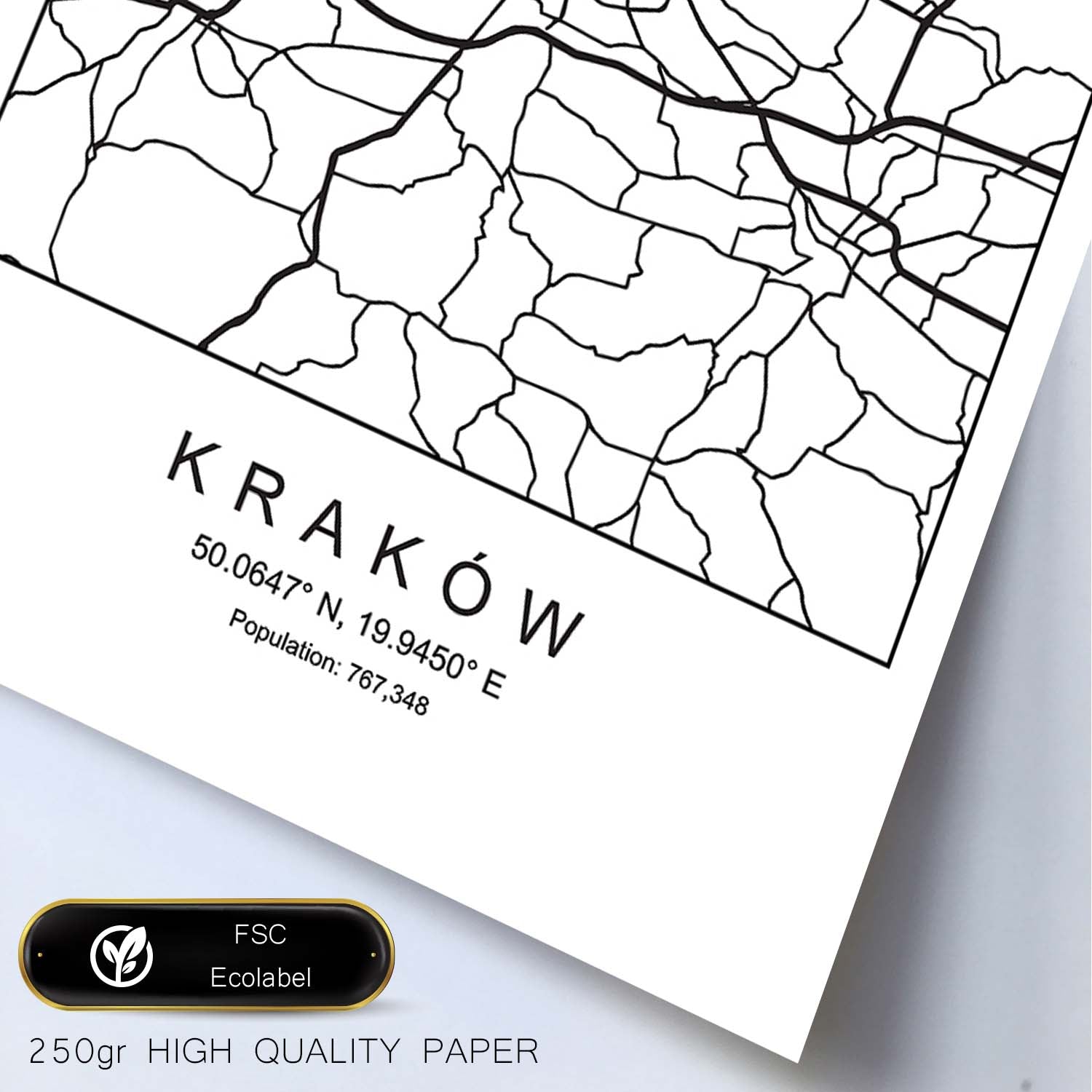 Lámina mapa de la ciudad Kaków estilo nordico en blanco y negro.-Artwork-Nacnic-Nacnic Estudio SL