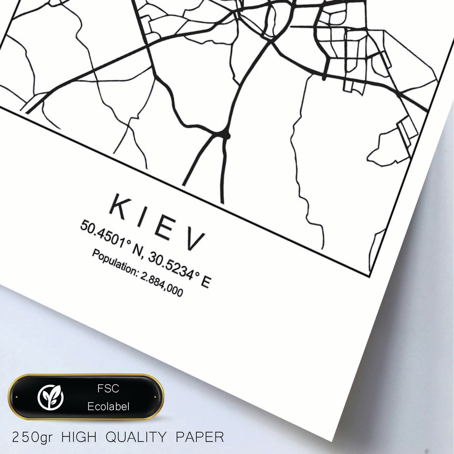 Lámina mapa de la ciudad Kiev estilo nordico en blanco y negro.-Artwork-Nacnic-Nacnic Estudio SL