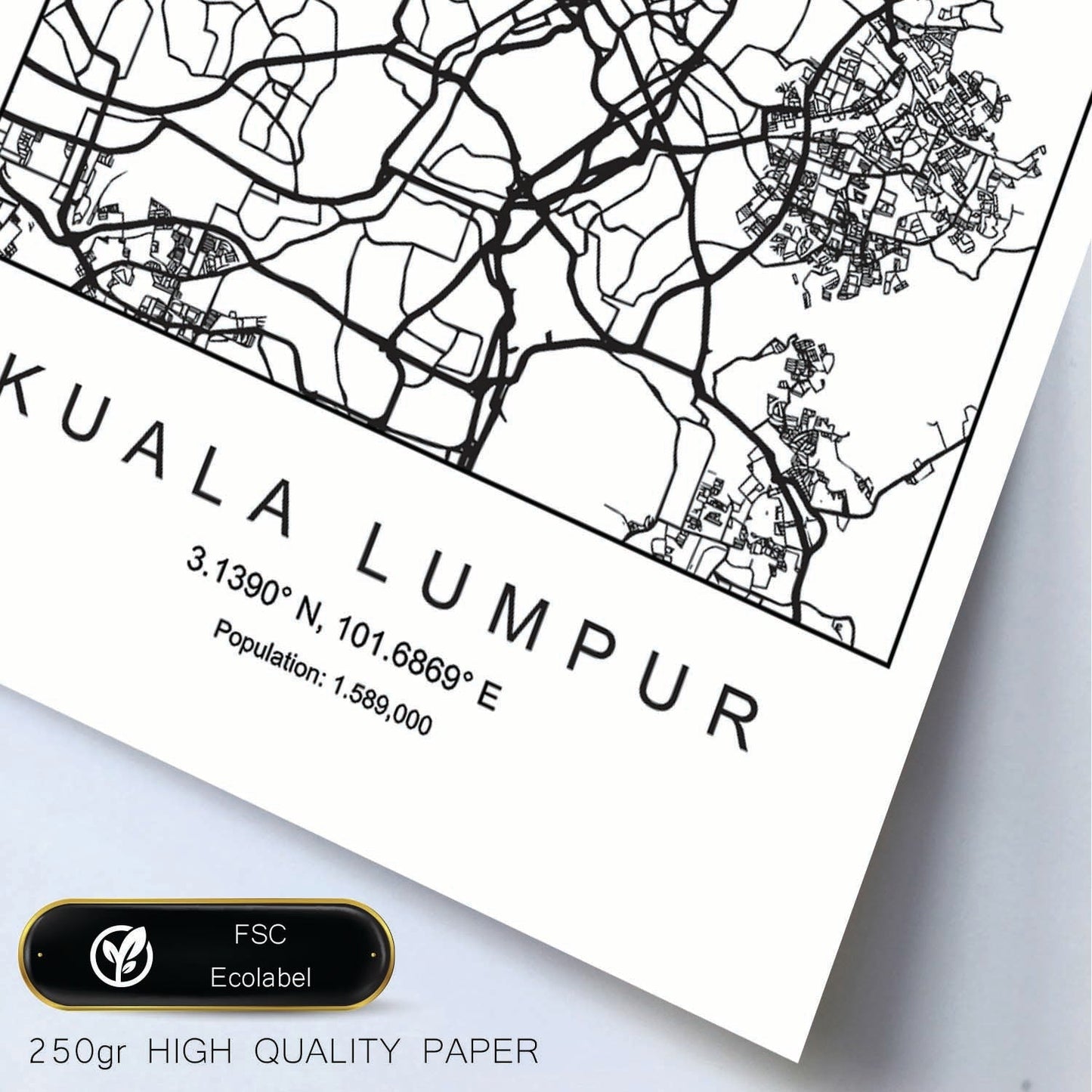 Lámina mapa de la ciudad Kuala lumpur estilo nordico en blanco y negro.-Artwork-Nacnic-Nacnic Estudio SL