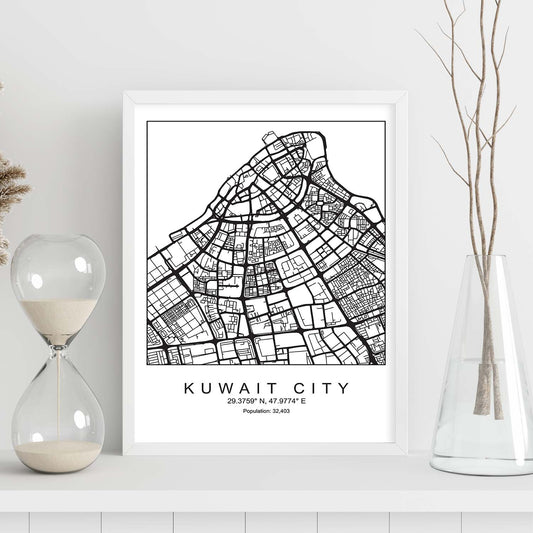 Lámina mapa de la ciudad Kuwait city estilo nordico en blanco y negro.-Artwork-Nacnic-Nacnic Estudio SL