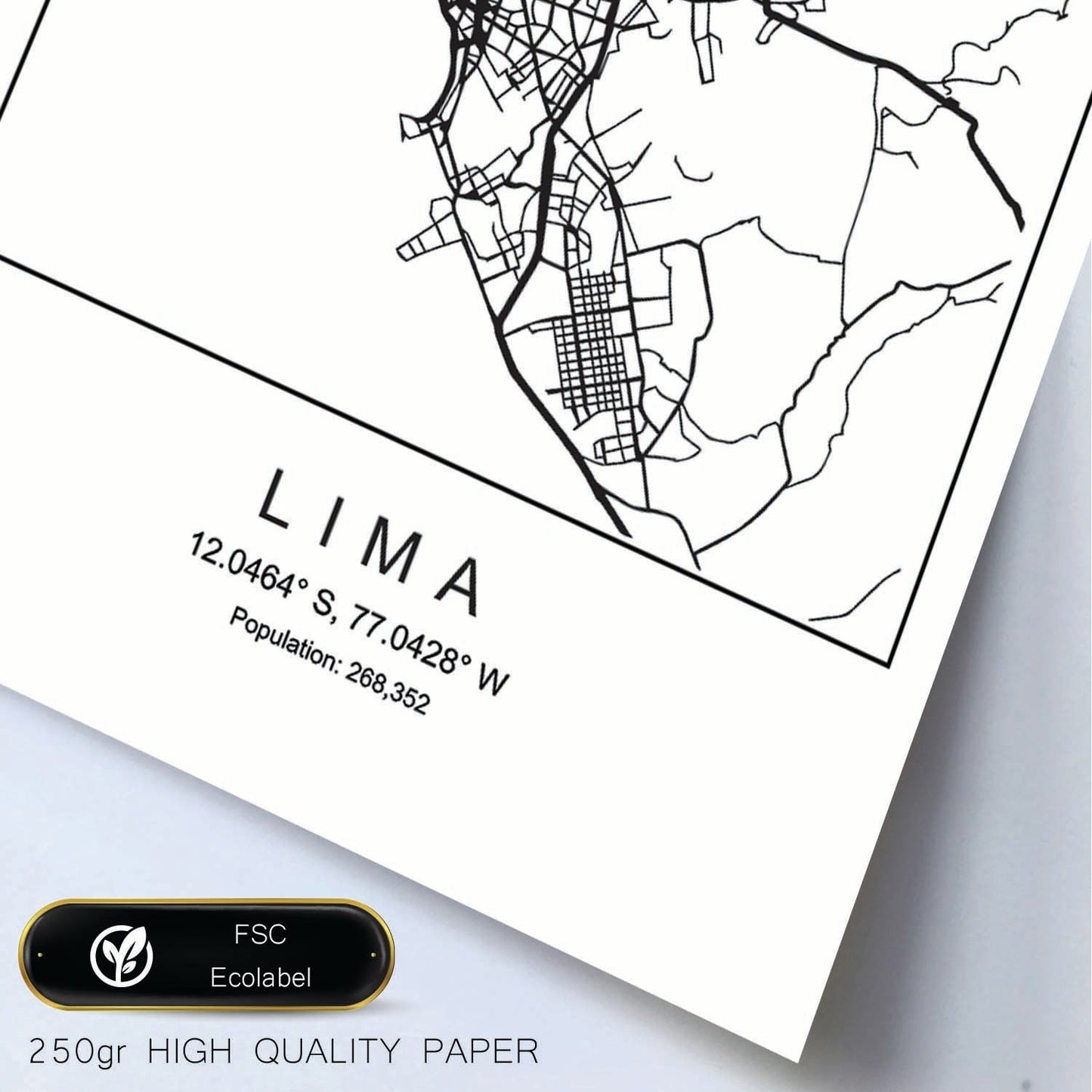 Lámina mapa de la ciudad Lima estilo nordico en blanco y negro.-Artwork-Nacnic-Nacnic Estudio SL