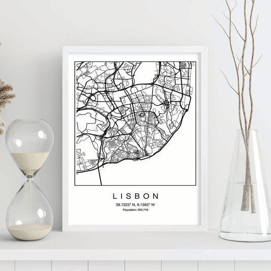Lámina mapa de la ciudad Lisbon estilo nordico en blanco y negro.-Artwork-Nacnic-Nacnic Estudio SL