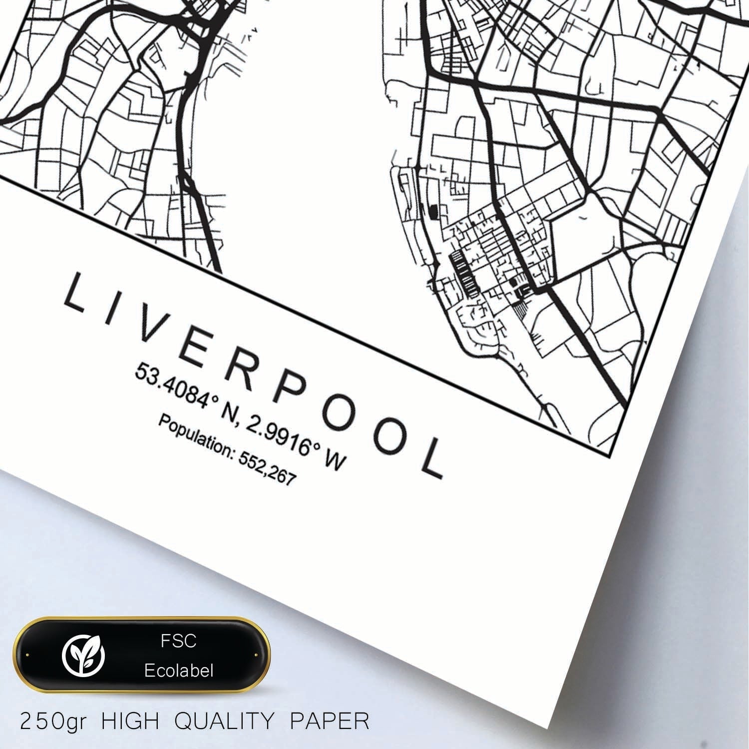 Lámina mapa de la ciudad Liverpool estilo nordico en blanco y negro.-Artwork-Nacnic-Nacnic Estudio SL
