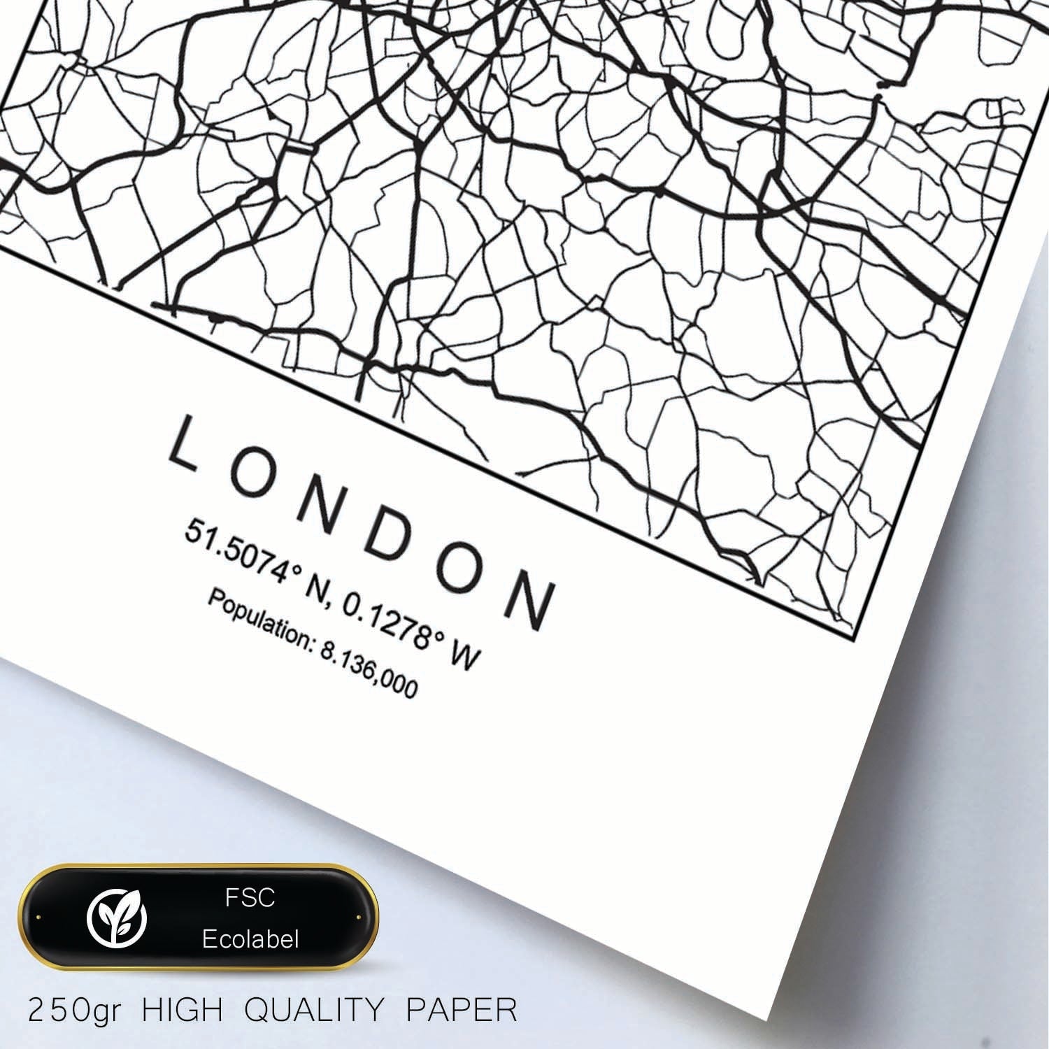 Lámina mapa de la ciudad London estilo nordico en blanco y negro.-Artwork-Nacnic-Nacnic Estudio SL