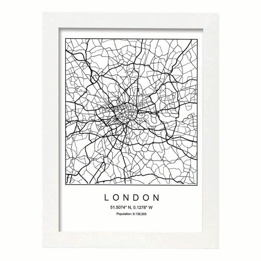 Lámina mapa de la ciudad London estilo nordico en blanco y negro.-Artwork-Nacnic-A4-Marco Blanco-Nacnic Estudio SL