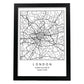 Lámina mapa de la ciudad London estilo nordico en blanco y negro.-Artwork-Nacnic-A4-Marco Negro-Nacnic Estudio SL