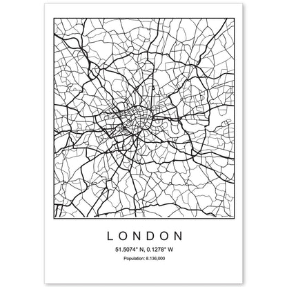 Lámina mapa de la ciudad London estilo nordico en blanco y negro.-Artwork-Nacnic-A4-Sin marco-Nacnic Estudio SL