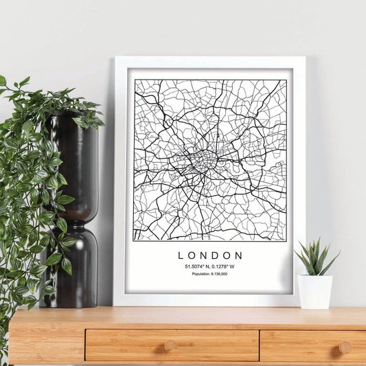 Lámina mapa de la ciudad London estilo nordico en blanco y negro.-Artwork-Nacnic-Nacnic Estudio SL