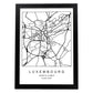 Lámina mapa de la ciudad Luxembourg estilo nordico en blanco y negro.-Artwork-Nacnic-A4-Marco Negro-Nacnic Estudio SL