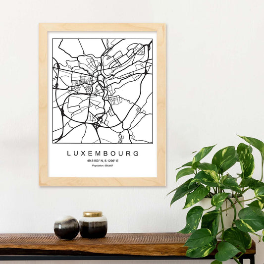 Lámina mapa de la ciudad Luxembourg estilo nordico en blanco y negro.-Artwork-Nacnic-Nacnic Estudio SL