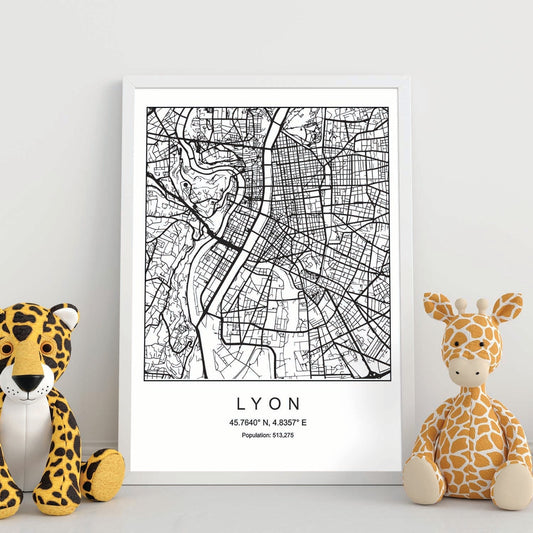 Lámina mapa de la ciudad Lyon estilo nordico en blanco y negro.-Artwork-Nacnic-Nacnic Estudio SL