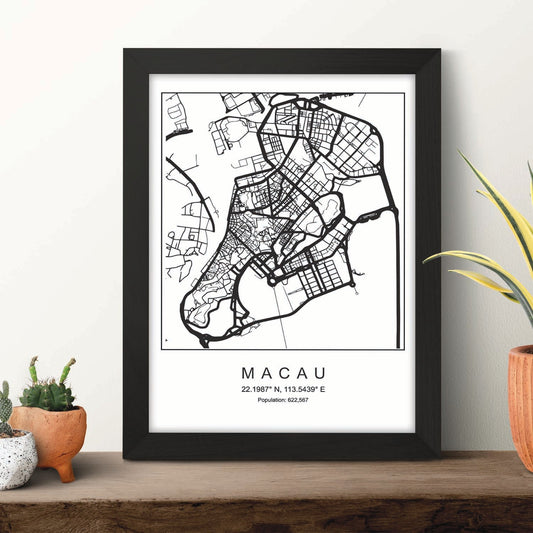Lámina mapa de la ciudad Macau estilo nordico en blanco y negro.-Artwork-Nacnic-Nacnic Estudio SL