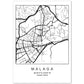 Lámina mapa de la ciudad Malaga estilo nordico en blanco y negro.-Artwork-Nacnic-A4-Sin marco-Nacnic Estudio SL