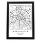 Lámina mapa de la ciudad Manchester estilo nordico en blanco y negro.-Artwork-Nacnic-A4-Marco Negro-Nacnic Estudio SL