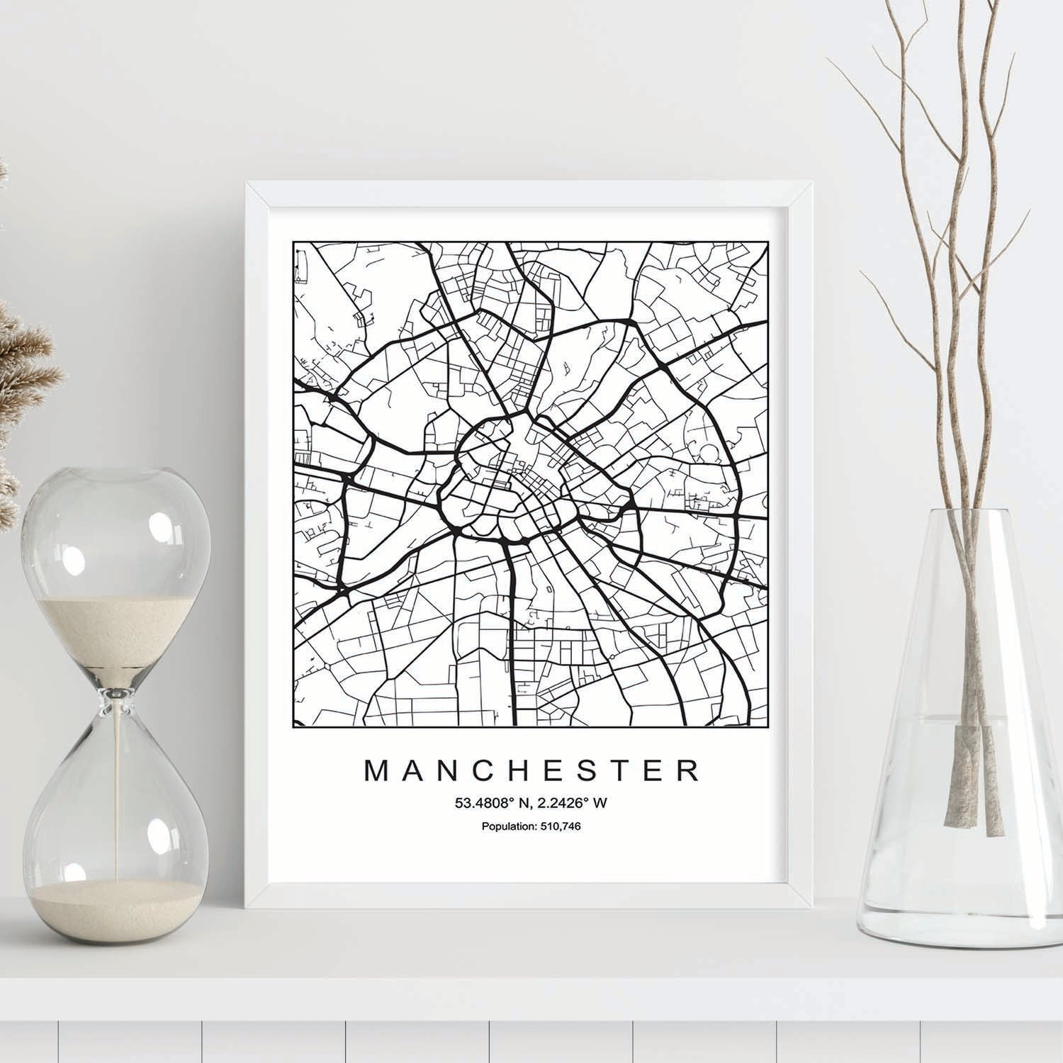 Lámina mapa de la ciudad Manchester estilo nordico en blanco y negro.-Artwork-Nacnic-Nacnic Estudio SL