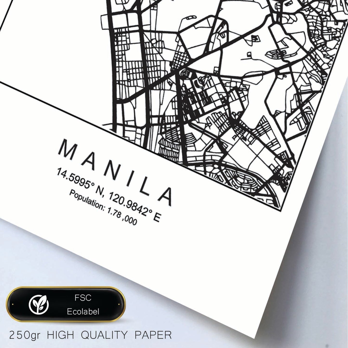Lámina mapa de la ciudad Manila estilo nordico en blanco y negro.-Artwork-Nacnic-Nacnic Estudio SL