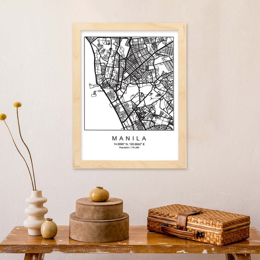 Lámina mapa de la ciudad Manila estilo nordico en blanco y negro.-Artwork-Nacnic-Nacnic Estudio SL