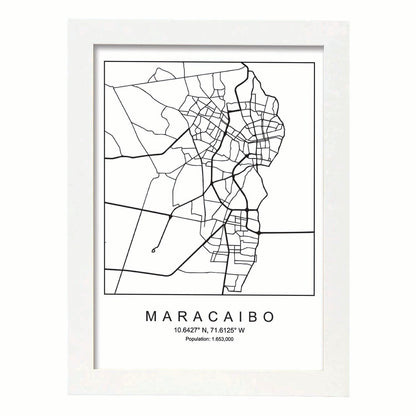 Lámina mapa de la ciudad Maracaibo (2) estilo nordico en blanco y negro.-Artwork-Nacnic-A4-Marco Blanco-Nacnic Estudio SL