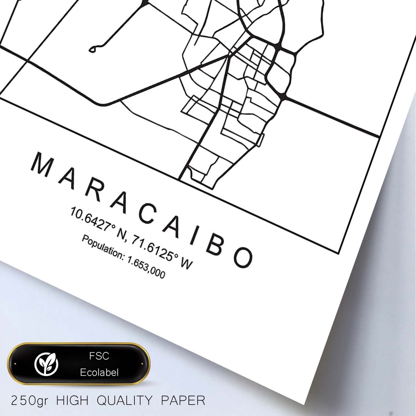 Lámina mapa de la ciudad Maracaibo estilo nordico en blanco y negro.-Artwork-Nacnic-Nacnic Estudio SL