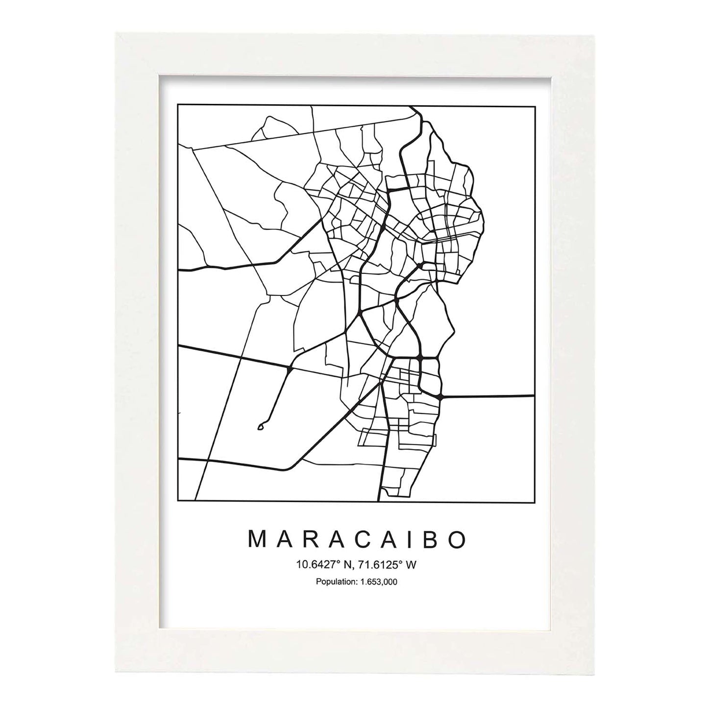 Lámina mapa de la ciudad Maracaibo estilo nordico en blanco y negro.-Artwork-Nacnic-A3-Marco Blanco-Nacnic Estudio SL