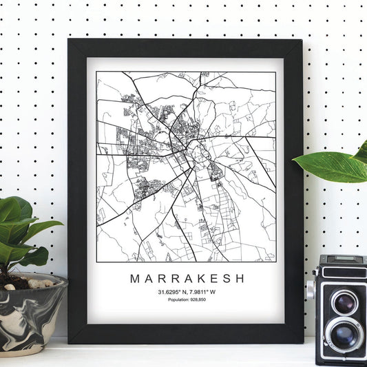 Lámina mapa de la ciudad Marrakesh estilo nordico en blanco y negro.-Artwork-Nacnic-Nacnic Estudio SL