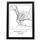 Lámina mapa de la ciudad Marseille estilo nordico en blanco y negro.-Artwork-Nacnic-A4-Marco Negro-Nacnic Estudio SL