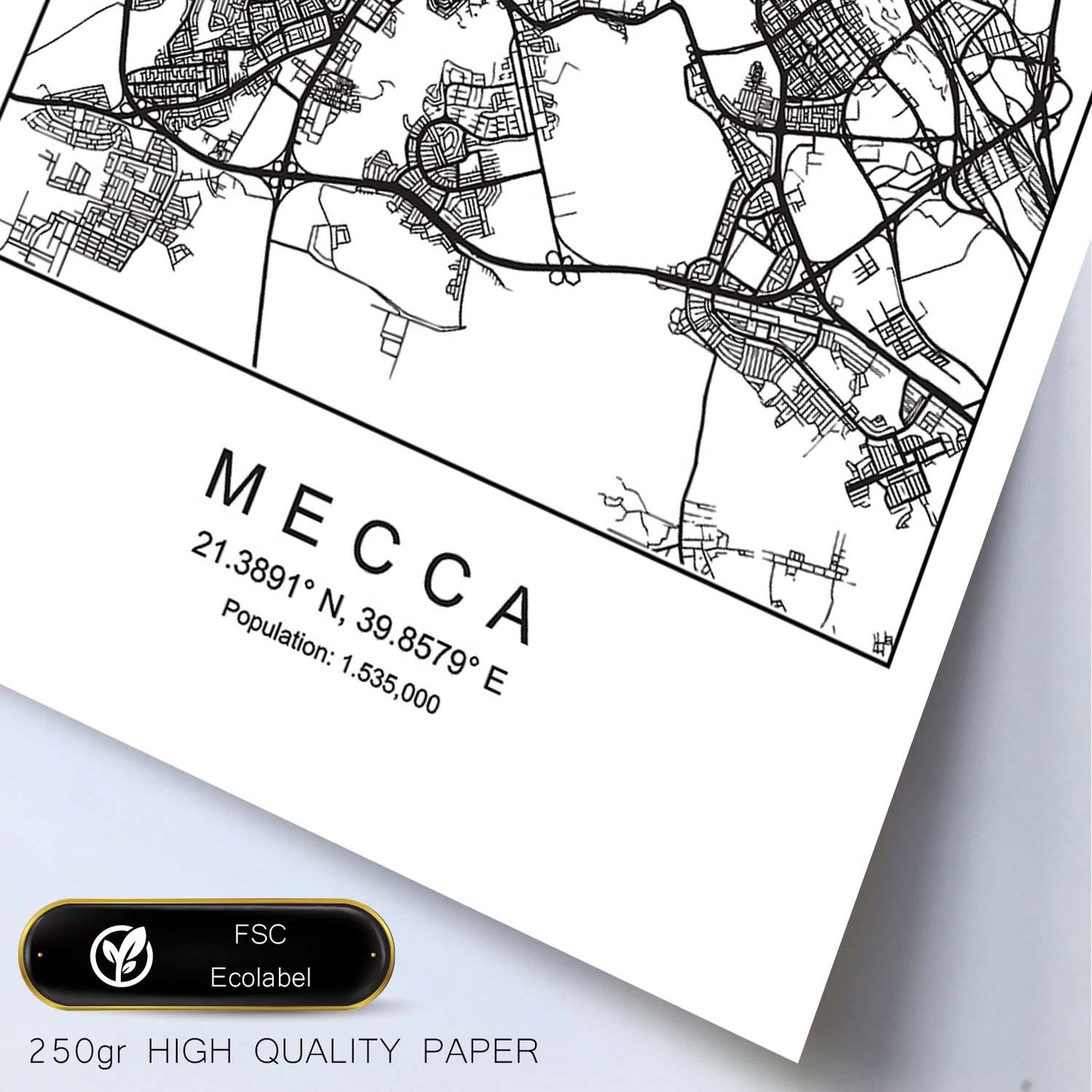Lámina mapa de la ciudad Mecca estilo nordico en blanco y negro.-Artwork-Nacnic-Nacnic Estudio SL