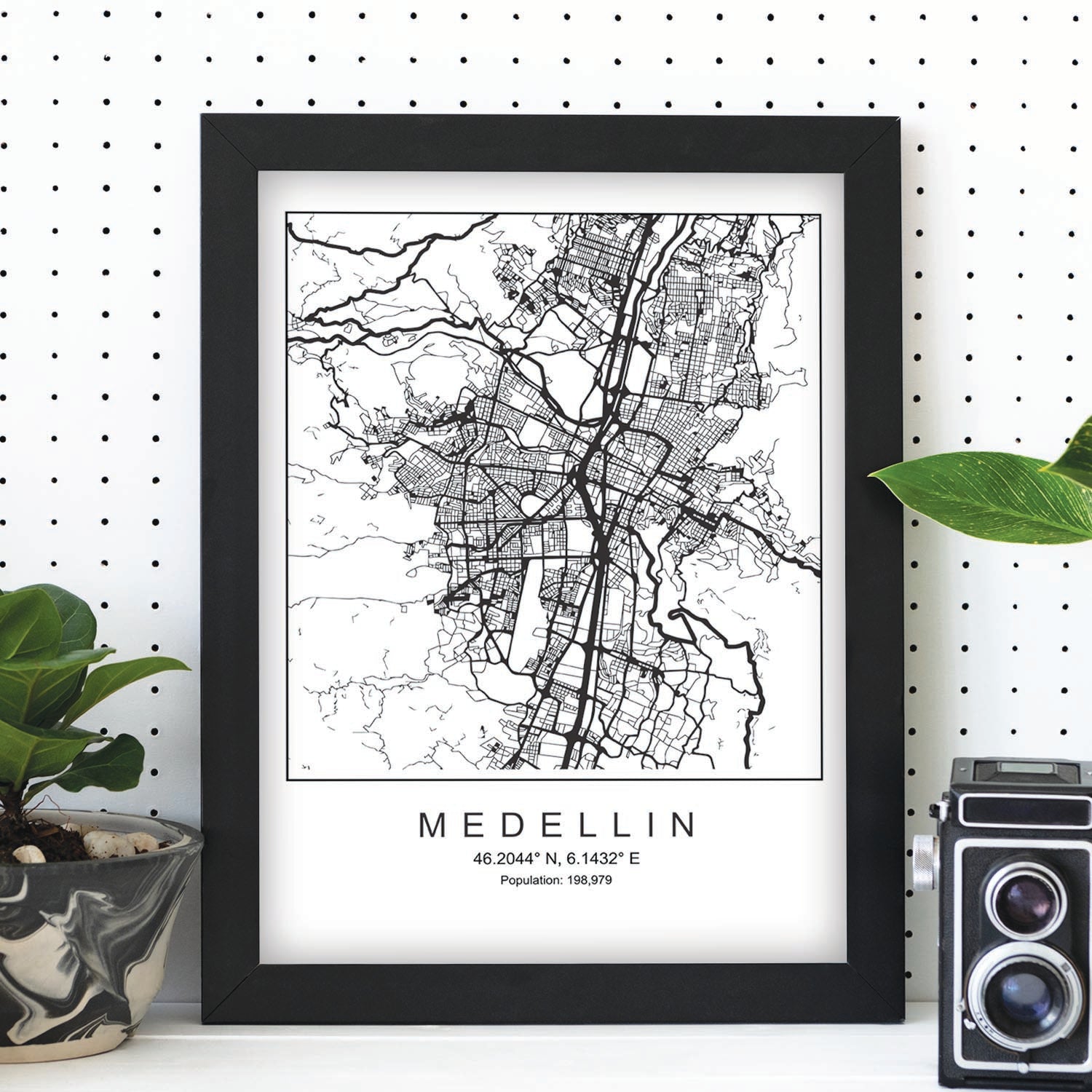 Lámina mapa de la ciudad Medellin estilo nordico en blanco y negro.-Artwork-Nacnic-Nacnic Estudio SL