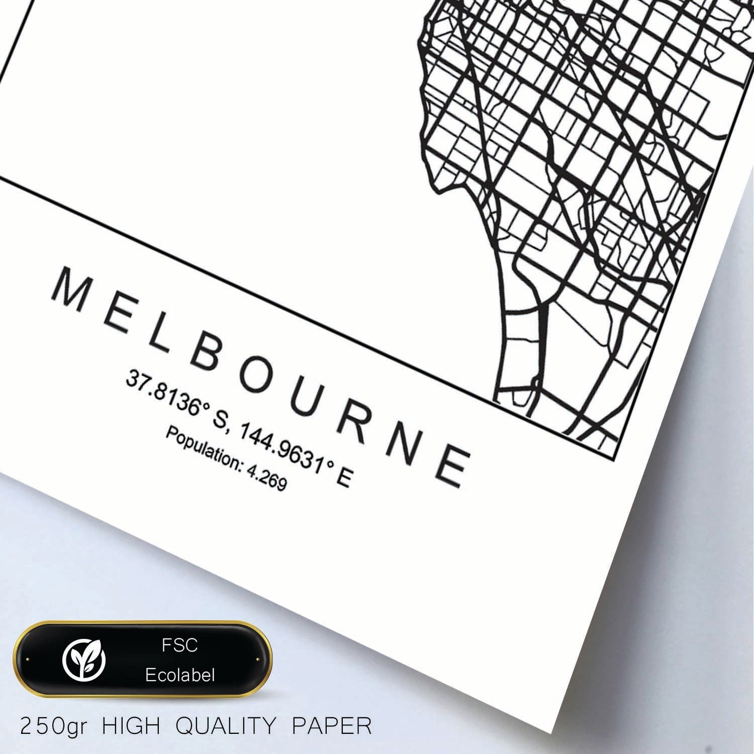 Lámina mapa de la ciudad Melbourne estilo nordico en blanco y negro.-Artwork-Nacnic-Nacnic Estudio SL