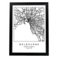 Lámina mapa de la ciudad Melbourne estilo nordico en blanco y negro.-Artwork-Nacnic-A3-Marco Negro-Nacnic Estudio SL