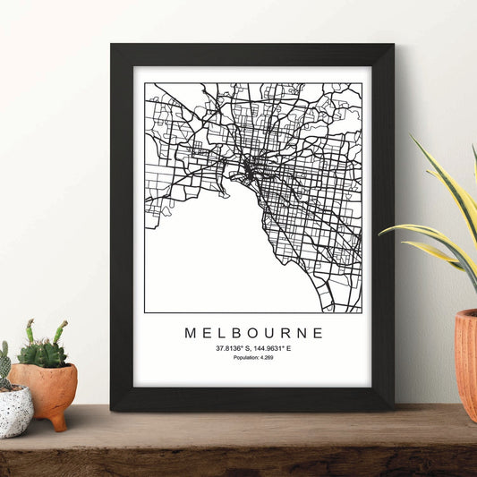 Lámina mapa de la ciudad Melbourne estilo nordico en blanco y negro.-Artwork-Nacnic-Nacnic Estudio SL