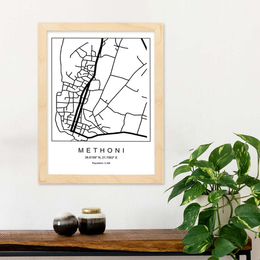Lámina mapa de la ciudad Methoni estilo nordico en blanco y negro.-Artwork-Nacnic-Nacnic Estudio SL