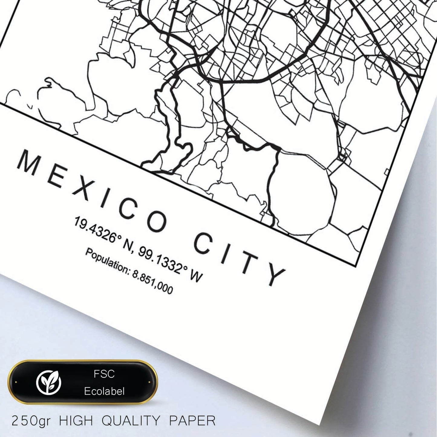 Lámina mapa de la ciudad Mexico city estilo nordico en blanco y negro.-Artwork-Nacnic-Nacnic Estudio SL