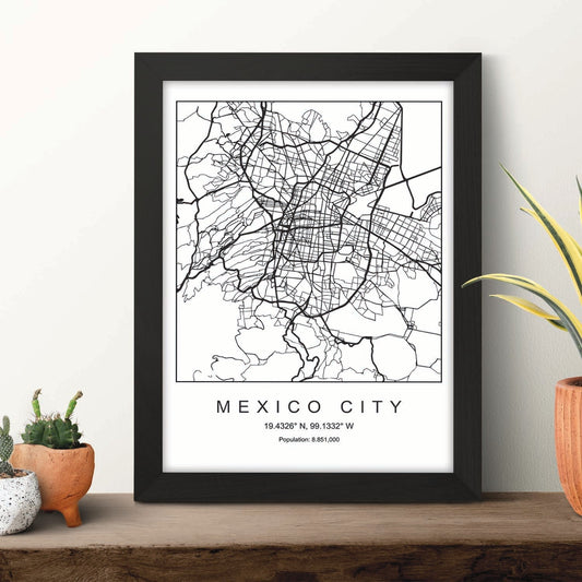 Lámina mapa de la ciudad Mexico city estilo nordico en blanco y negro.-Artwork-Nacnic-Nacnic Estudio SL