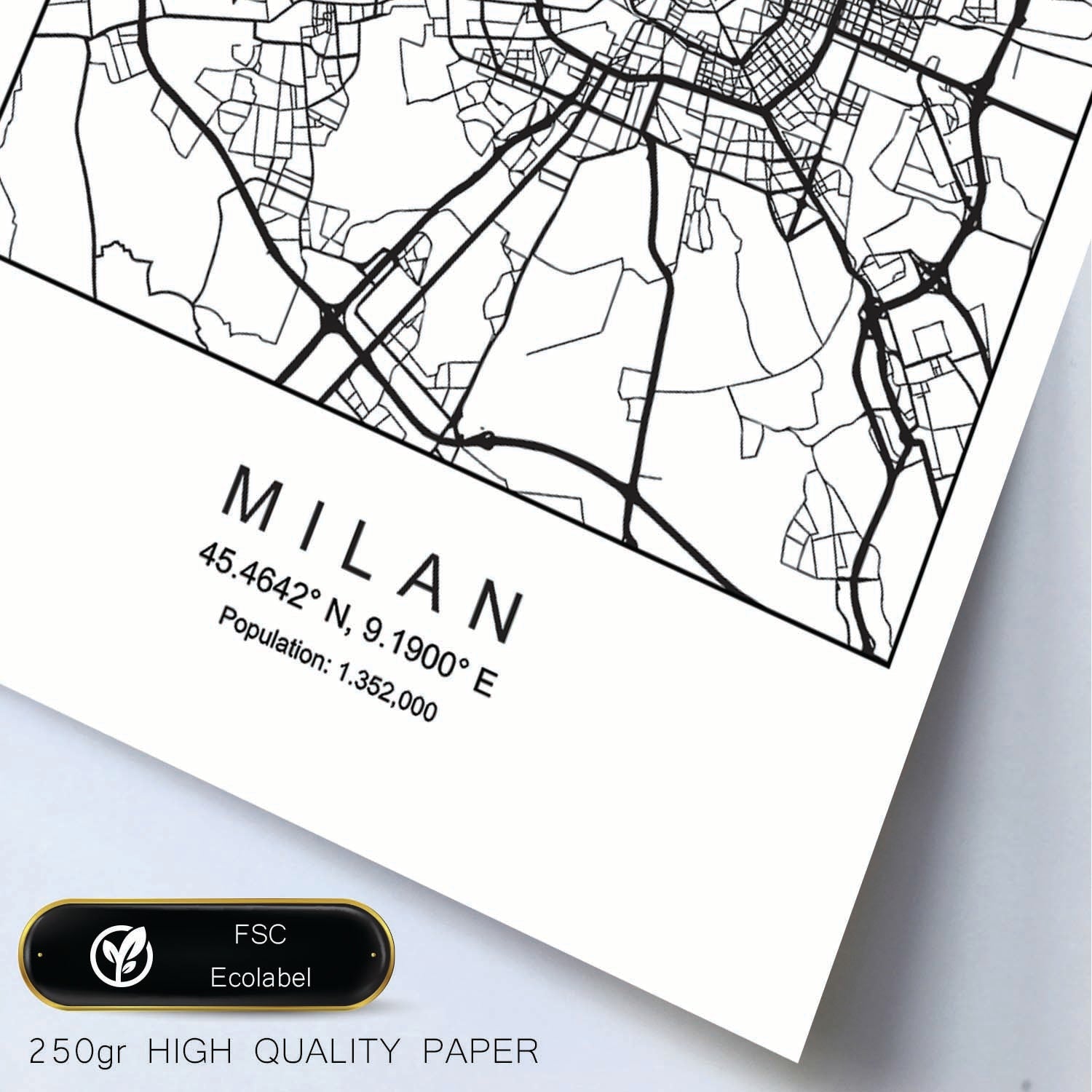 Lámina mapa de la ciudad Milan estilo nordico en blanco y negro.-Artwork-Nacnic-Nacnic Estudio SL