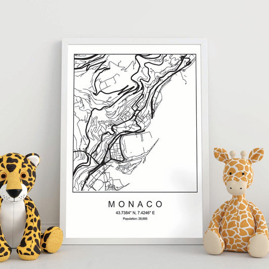 Lámina mapa de la ciudad Monaco estilo nordico en blanco y negro.-Artwork-Nacnic-Nacnic Estudio SL