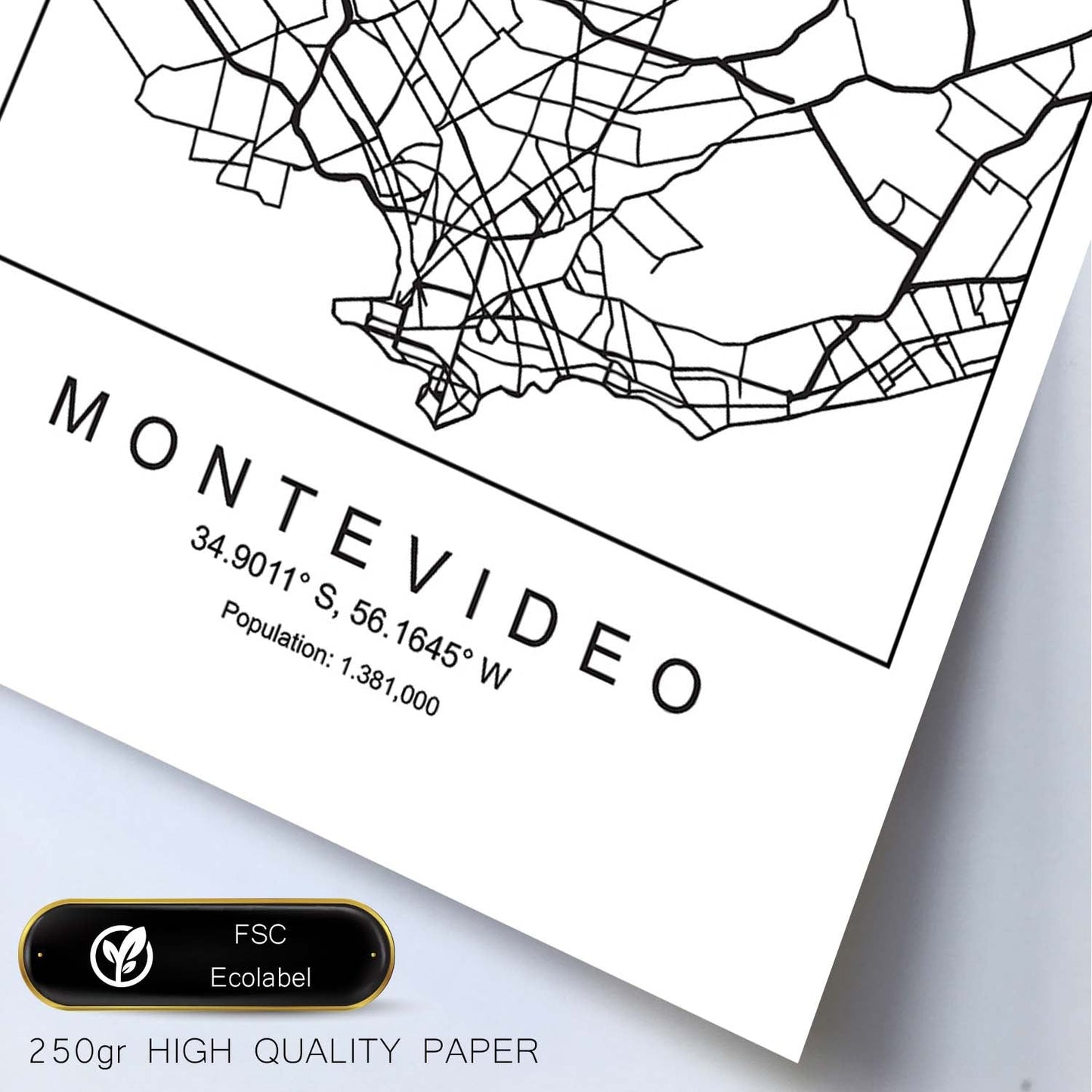 Lámina mapa de la ciudad Montevideo estilo nordico en blanco y negro.-Artwork-Nacnic-Nacnic Estudio SL