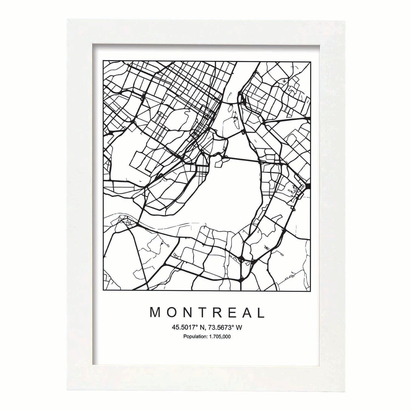Lámina mapa de la ciudad Montreal estilo nordico en blanco y negro.-Artwork-Nacnic-A3-Marco Blanco-Nacnic Estudio SL
