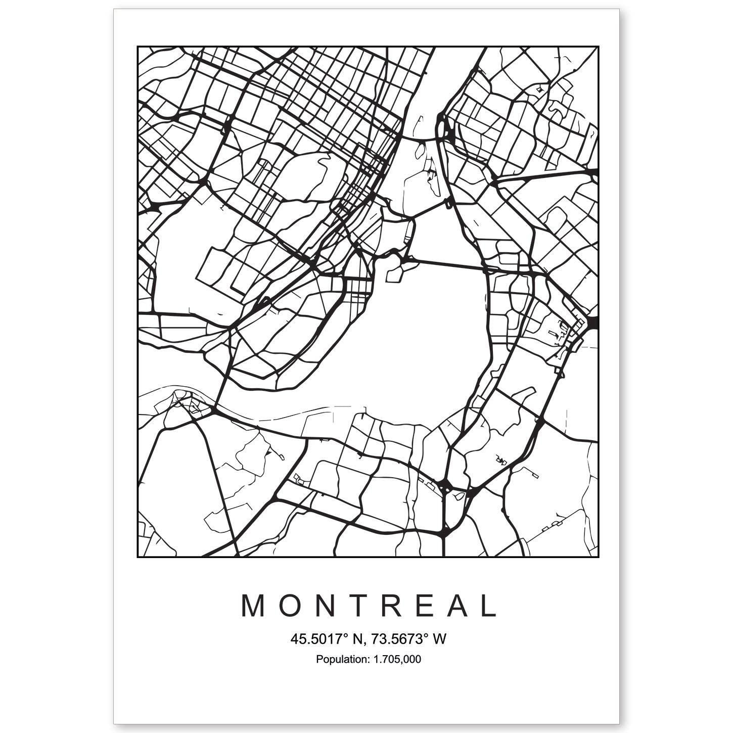 Lámina mapa de la ciudad Montreal estilo nordico en blanco y negro.-Artwork-Nacnic-A4-Sin marco-Nacnic Estudio SL