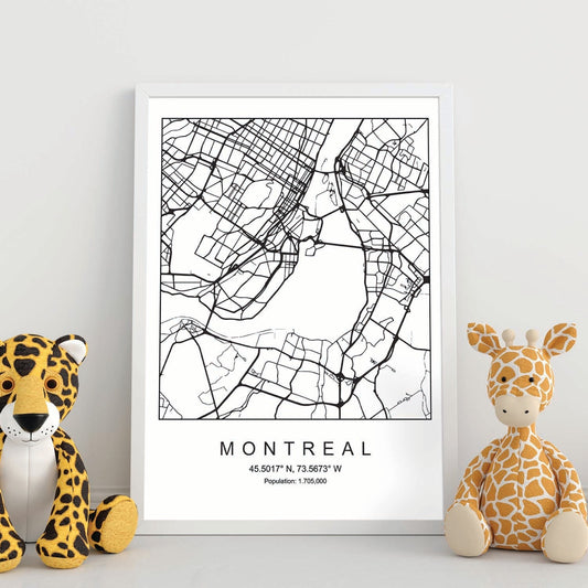 Lámina mapa de la ciudad Montreal estilo nordico en blanco y negro.-Artwork-Nacnic-Nacnic Estudio SL