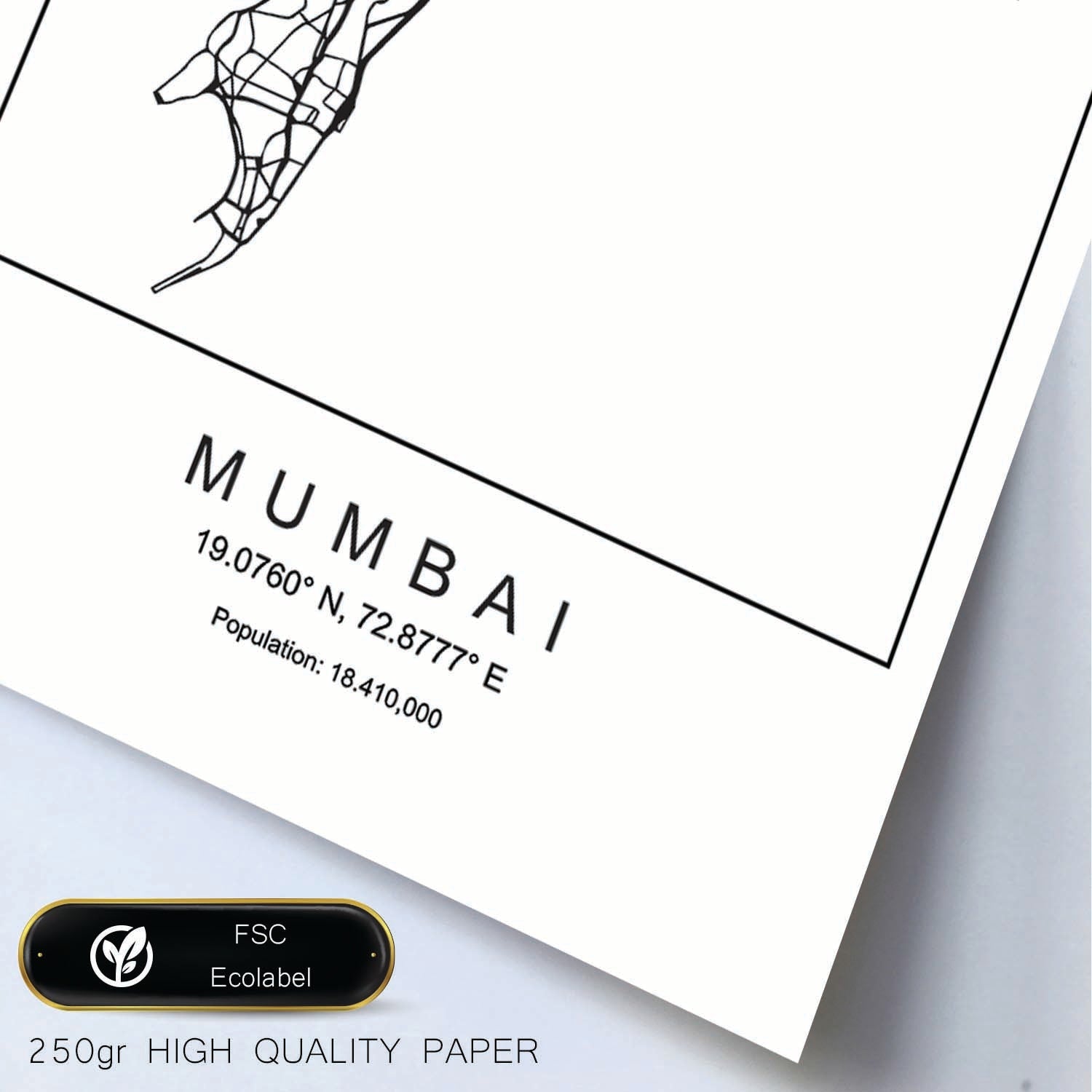 Lámina mapa de la ciudad Mumbai estilo nordico en blanco y negro.-Artwork-Nacnic-Nacnic Estudio SL