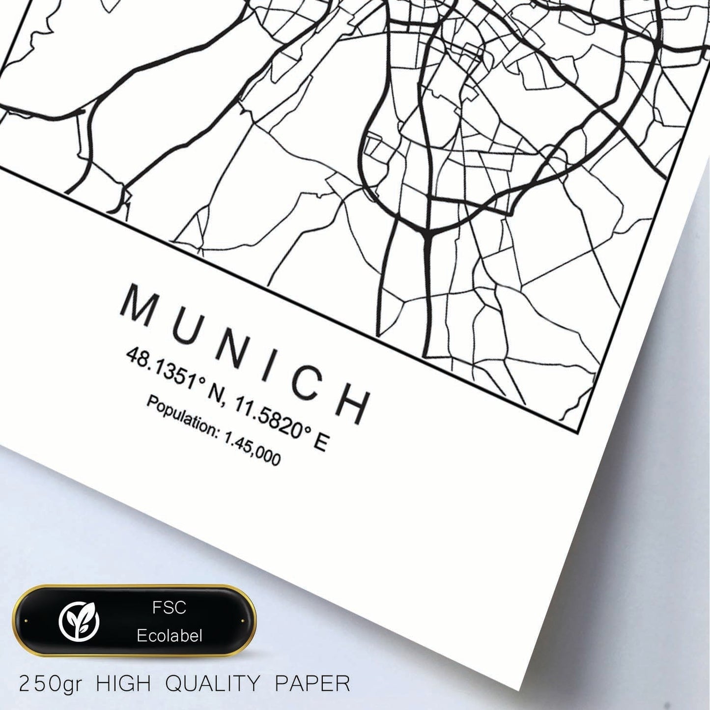 Lámina mapa de la ciudad Munich estilo nordico en blanco y negro.-Artwork-Nacnic-Nacnic Estudio SL