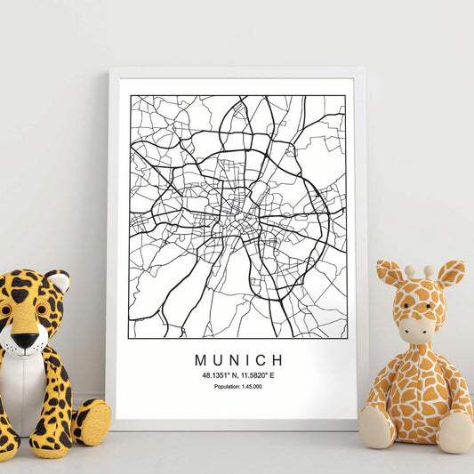 Lámina mapa de la ciudad Munich estilo nordico en blanco y negro.-Artwork-Nacnic-Nacnic Estudio SL