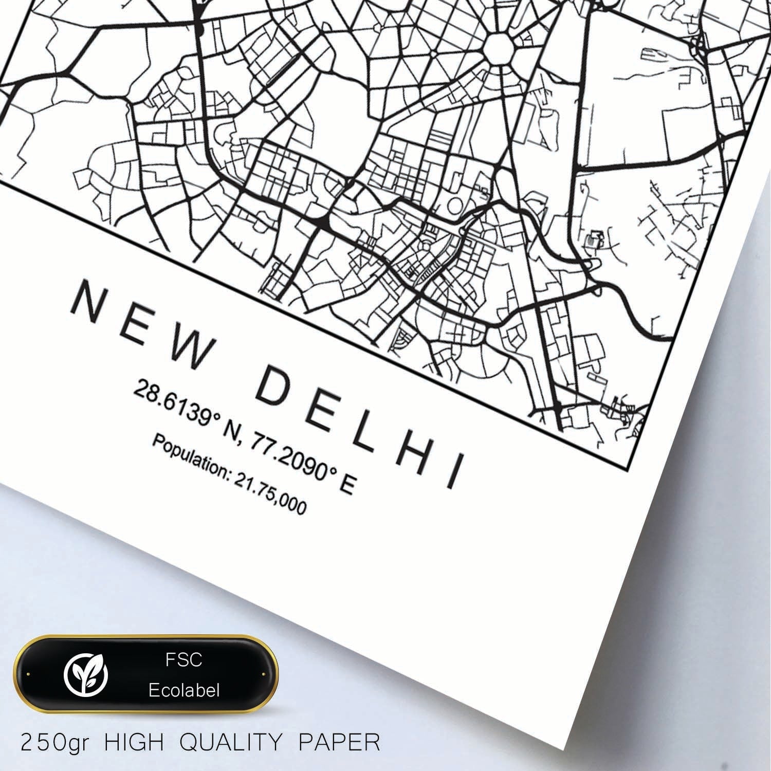 Lámina mapa de la ciudad New delhi estilo nordico en blanco y negro.-Artwork-Nacnic-Nacnic Estudio SL