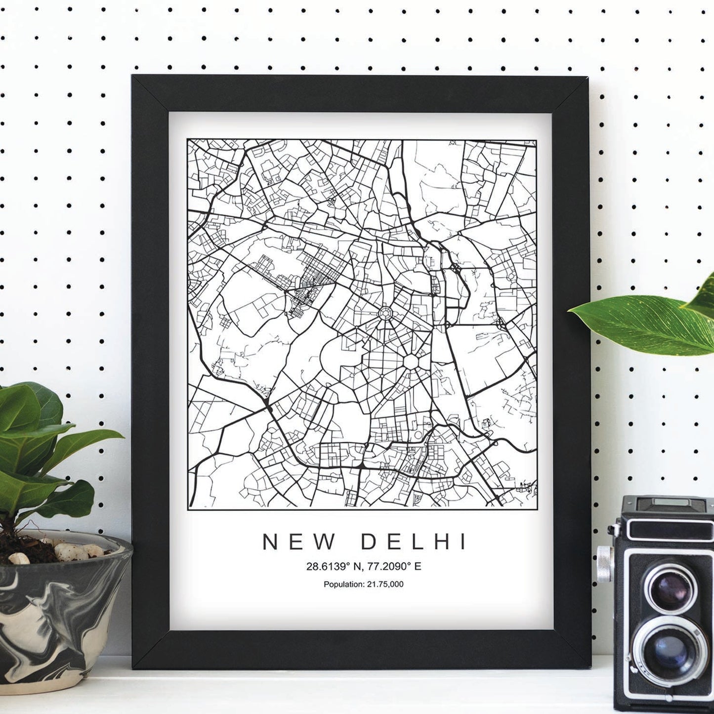 Lámina mapa de la ciudad New delhi estilo nordico en blanco y negro.-Artwork-Nacnic-Nacnic Estudio SL