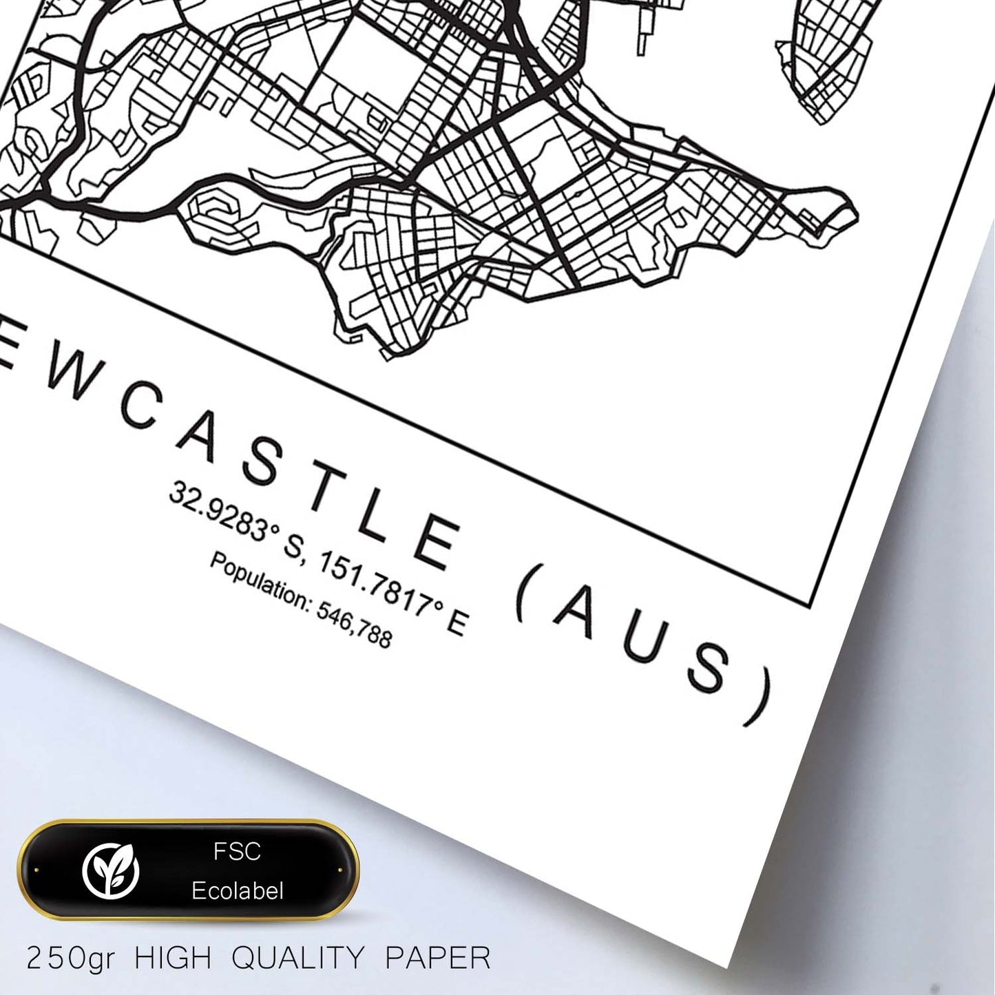 Lámina mapa de la ciudad Newcastle (aus) estilo nordico en blanco y negro.-Artwork-Nacnic-Nacnic Estudio SL