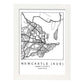 Lámina mapa de la ciudad Newcastle (aus) estilo nordico en blanco y negro.-Artwork-Nacnic-A4-Marco Blanco-Nacnic Estudio SL