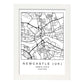 Lámina mapa de la ciudad Newcastle uk estilo nordico en blanco y negro.-Artwork-Nacnic-A4-Marco Blanco-Nacnic Estudio SL